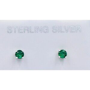 Created 0.40 Cts Emerald Stud Earrings .925 Silver